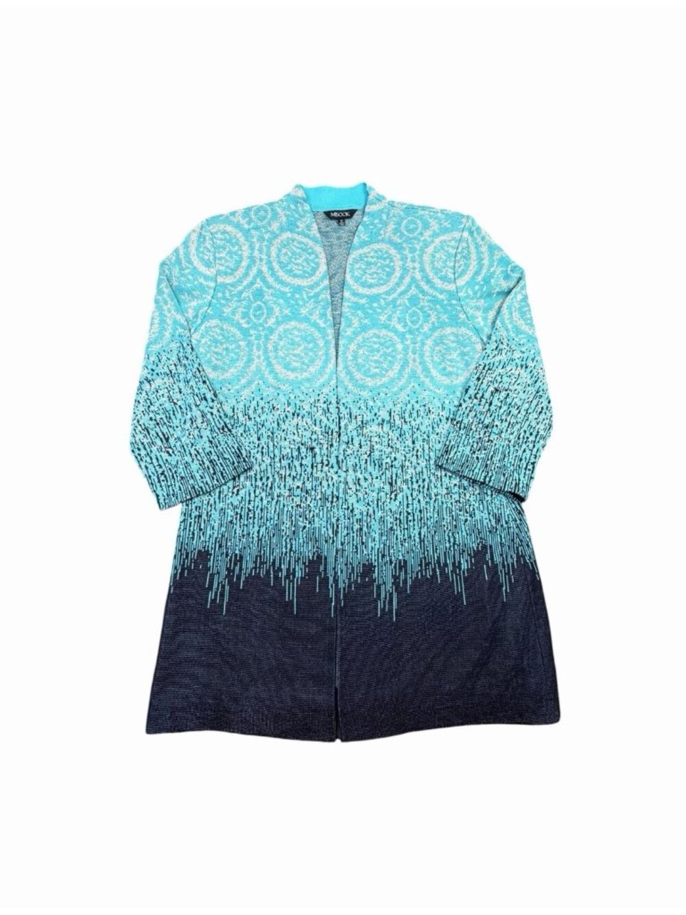 Misook Open Front Knit Cardigan Sweater Blue Ombre Pattern Women’s Medium
